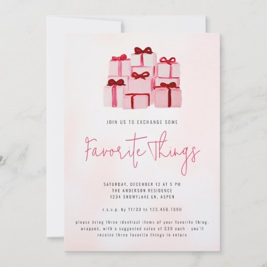 Roze Kerstvakantie Favoriete Dingen Feest Kaart (Voorkant)