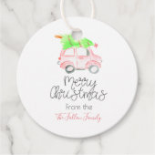 Roze kerstvakantie gunst tag cadeau label (Voorkant)