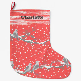 Roze Kerstvakantie Vogels en Sneeuwkous Grote Kerstsok