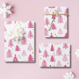 Roze Kerstvakantieboom Inpakpapier Vel