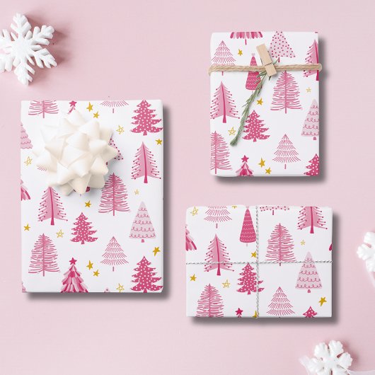 Roze Kerstvakantieboom Inpakpapier Vel