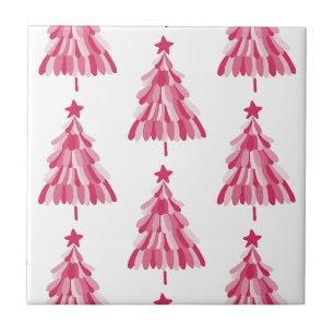 Roze kerstvakantieboom tegeltje