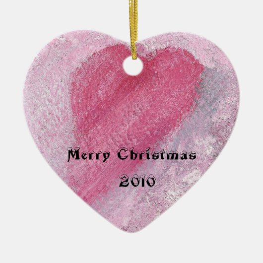 Roze kerstversiering C30 met hart Keramisch Ornament (Voorkant)