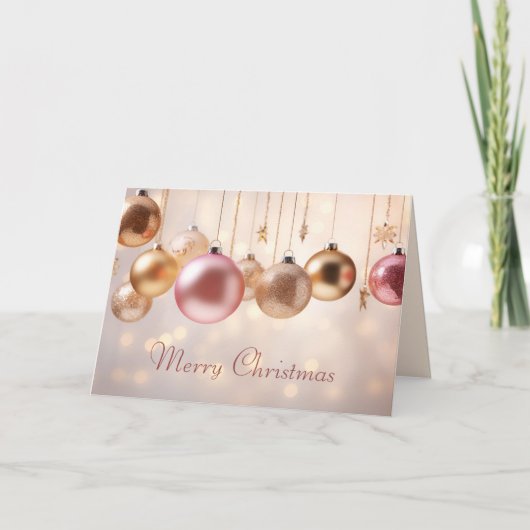 Roze kerstversiering feestdagen kaart (Voorkant)