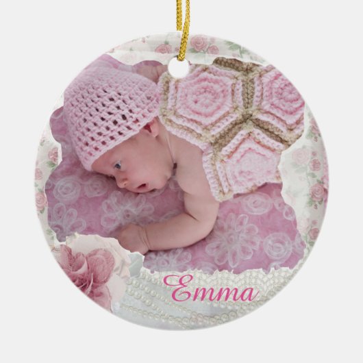  roze kerstversiering in Floral Keramisch Ornament (Voorkant)