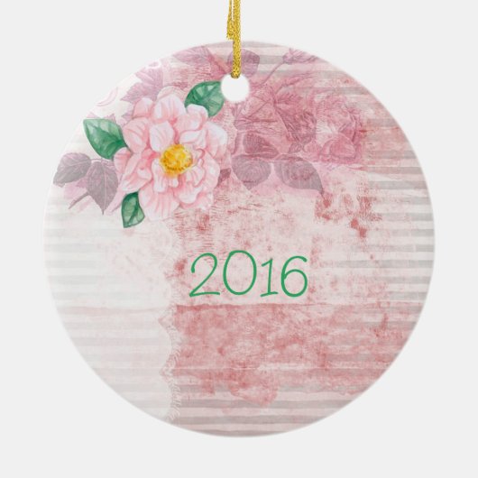 roze kerstversiering in Floral Keramisch Ornament (Achterkant)