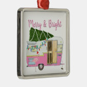  roze kerstversiering kampeertrailer metalen ornament (Rechts)