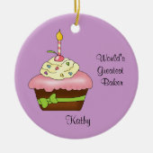 Roze kerstversiering keramisch ornament (Voorkant)