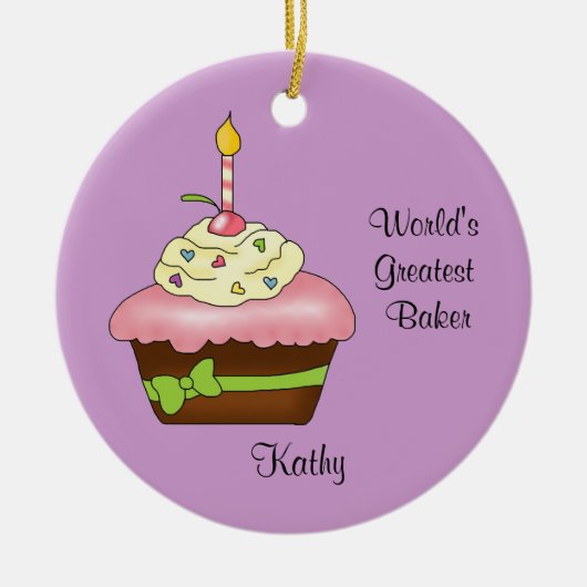 Roze kerstversiering keramisch ornament (Voorkant)