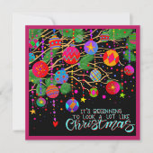 Roze Kerstversiering Kerstlied Inspiratieviteit Feestdagenkaart (Voorkant)