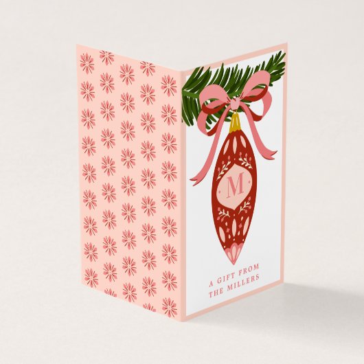 Roze kerstversiering Label met cadeau voor het roz Kaart (Buitenkant)