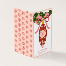 Roze kerstversiering Label met cadeau voor het roz Kaart