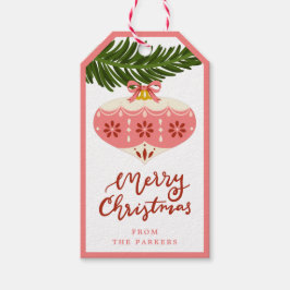 Roze kerstversiering Label met kerstcadeau Cadeaulabel