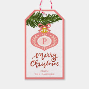 Roze kerstversiering Label met kerstcadeau Cadeaulabel