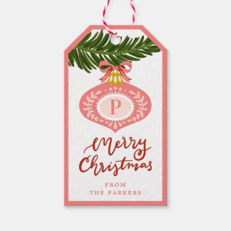 Roze kerstversiering Label met kerstcadeau Cadeaulabel