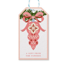 Roze kerstversiering Label met kerstcadeau