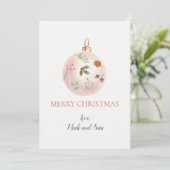 Roze kerstversiering met botanisch accent feestdagenkaart (Staand voorkant)