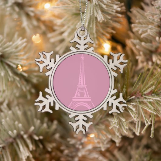 Roze kerstversiering met de Eiffeltoren Tin Sneeuwvlok Ornament (Boom)