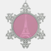 Roze kerstversiering met de Eiffeltoren Tin Sneeuwvlok Ornament (Voorkant)