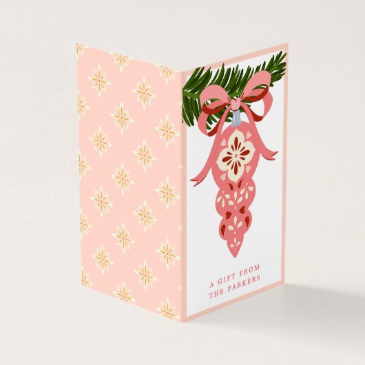 Roze kerstversiering met kerstcadeau Label Kaart (Buitenkant)