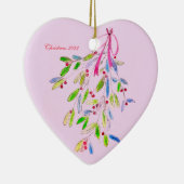 Roze kerstversiering met maretak keramisch ornament (Rechts)