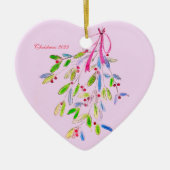 Roze kerstversiering met maretak keramisch ornament (Voorkant)