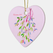 Roze kerstversiering met maretak keramisch ornament (Links)