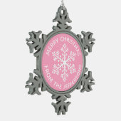 Roze kerstversiering met Snowflake Tin Sneeuwvlok Ornament (Links)