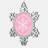 Roze kerstversiering met Snowflake Tin Sneeuwvlok Ornament (Rechts)