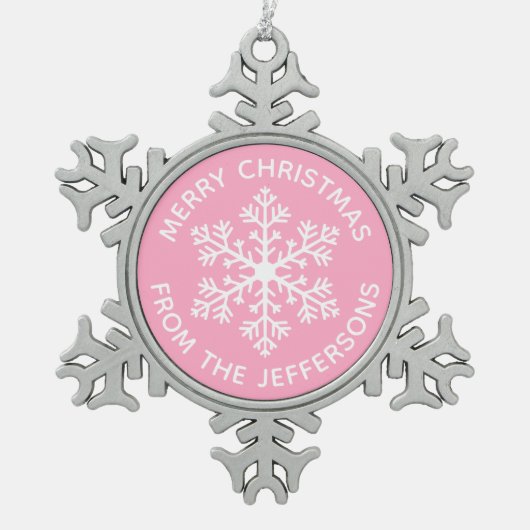 Roze kerstversiering met Snowflake Tin Sneeuwvlok Ornament (Voorkant)