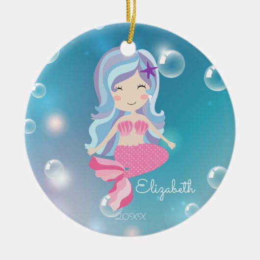 Roze kerstversiering op maat van Mermaid Keramisch Ornament (Voorkant)