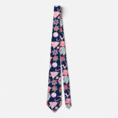 Roze Kerstversiering Patroon 02 D BLue BG Stropdas (Voorkant)