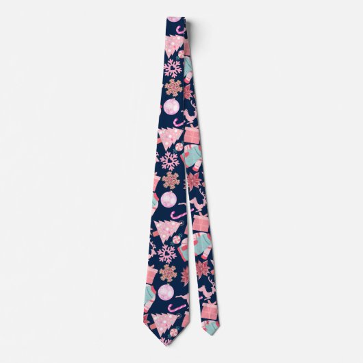 Roze Kerstversiering Patroon 02 D BLue BG Stropdas (Voorkant)