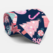 Roze Kerstversiering Patroon 02 D BLue BG Stropdas (Opgerold)