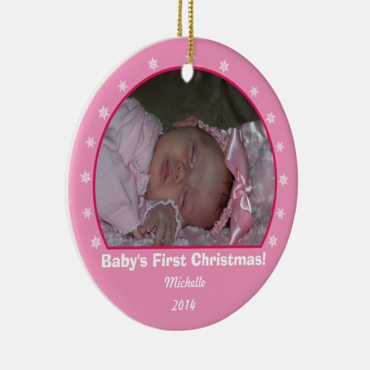 Roze kerstversiering rond Snowflake Keramisch Ornament (Rechts)