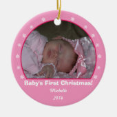 Roze kerstversiering rond Snowflake Keramisch Ornament (Voorkant)