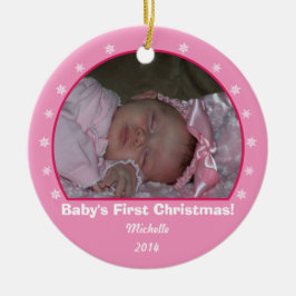 Roze kerstversiering rond Snowflake Keramisch Ornament