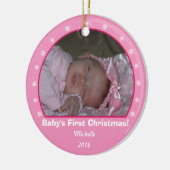 Roze kerstversiering rond Snowflake Keramisch Ornament (Links)