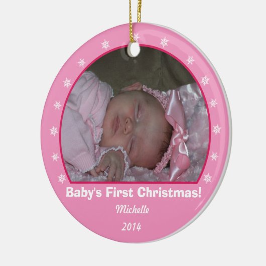 Roze kerstversiering rond Snowflake Keramisch Ornament (Links)