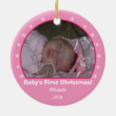 Roze kerstversiering rond Snowflake Keramisch Ornament (Achterkant)