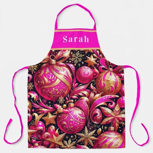  roze kerstversiering Sneeuwvlokken Sterren Schort (Voorkant)