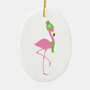 Roze kerstversiering van de winter van Flamingo Keramisch Ornament