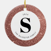Roze kerstversiering van het Lijst Glitter op fees Keramisch Ornament (Achterkant)
