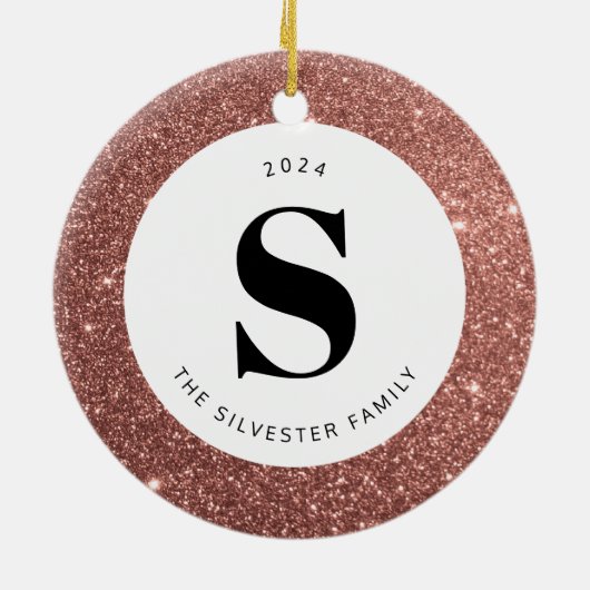 Roze kerstversiering van het Lijst Glitter op fees Keramisch Ornament (Achterkant)