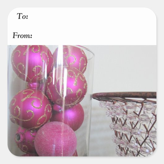 Roze Kerstversiering Vierkante Sticker (Voorkant)