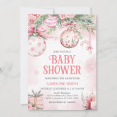 Roze Kerstversiering Winter Baby shower Kaart (Voorkant)