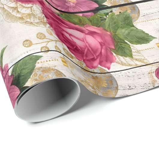 Roze kerstversieringen op hout cadeaupapier (Rol Hoek)