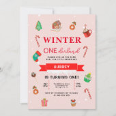 Roze kerstwinter Onederland Eerste verjaardag Kaart (Voorkant)