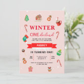 Roze kerstwinter Onederland Eerste verjaardag Kaart (Staand voorkant)