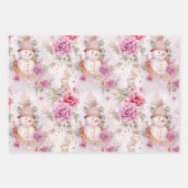 Roze Kerstwinter Sneeuwmannen Bloemen Waterverf Inpakpapier Vel (Voorkant 3)